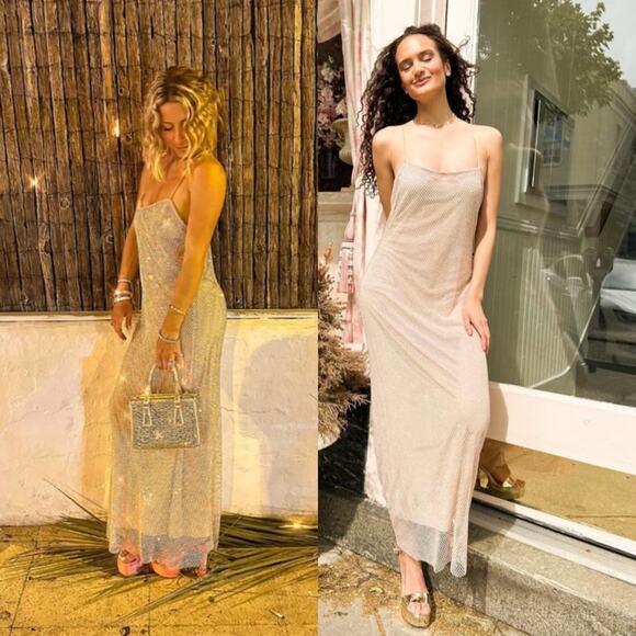 LoveShackFancy Dresses & Skirts - LoveShackFancy Calvert Beaded Crystal Embellished Mesh Maxi Dress Size 4